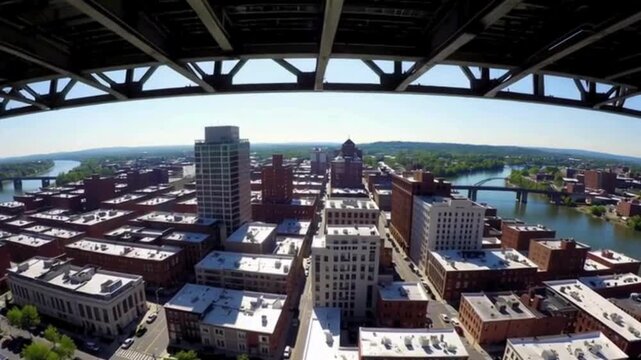 Drone Videographer Binghamton NY Downtown Cityscape with Skyline and River