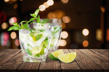 Tasty alcohol cocktail on desk in bar