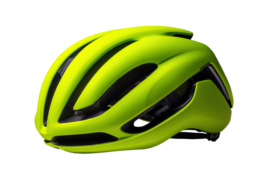 Bright lime green bicycle helmet, smooth shell,  ventilated design