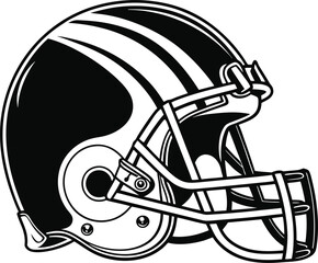 Black American Football Helmet Silhouette Vector, Sports Helmet Silhouette Icon Illustration, American Football Gear Silhouette Vector Design, Black Protective Helmet Outline for Sports Vector