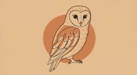 Illustrated barn owl silhouette on beige background decorative design