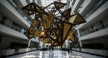 Geometric Sculpture Displayed Inside Contemporary Architecture Building Entrance Hallway