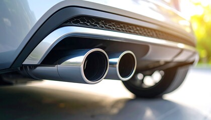 Fototapeta premium Close-up of car's dual exhaust pipes