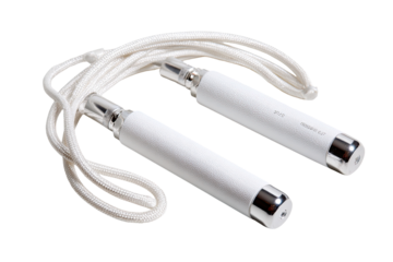 White jump rope on white background, fitness, workout