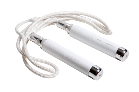 White jump rope on white background, fitness, workout