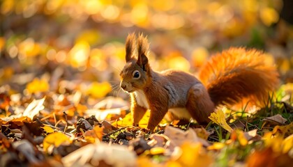 Squirrel in autumn leaves