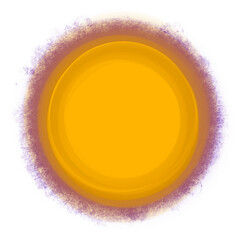 Abstract yellow sun halo with purple textured border isolated on white background