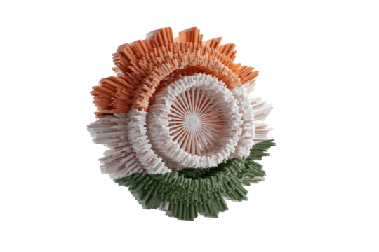 Abstract circular design, resembling the Indian flag, with intricate, layered, petal-like details