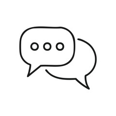 Chat Bubbles Message Icon. Outline illustration featuring two speech balloons on a dark background. The foreground bubble displays ellipses, suggesting an active or pending online dialogue.