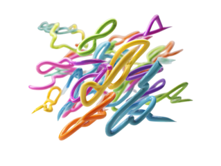 Complex protein structure, colorful, abstract.  Intricate network of  intertwined,  glowing ribbons.  Various vibrant hues