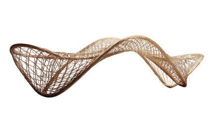 Abstract, organic, sculpted form; a light tan, intricate, woven design; long, flowing, curving lines