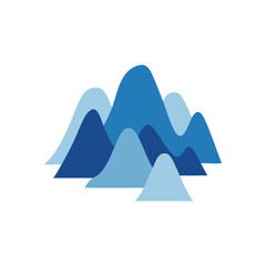 Abstract Blue Peaks Illustration. Layered formations in soothing shades of cyan and indigo create a serene, modern design, symbolizing progress or tranquility.