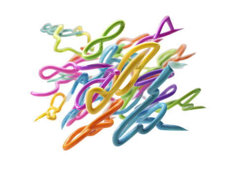 Complex protein structure, colorful, abstract.  Intricate network of  intertwined,  glowing ribbons.  Various vibrant hues