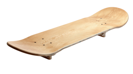 Light-colored wooden skateboard, flat lay