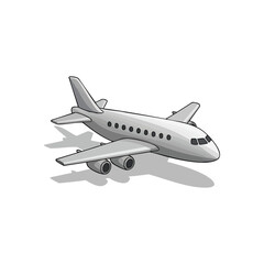 Private Jet Flying Vector Illustration. Sleek grey corporate aircraft, ready for executive voyages. Represents speed, luxury, global travel, and efficiency for modern business.