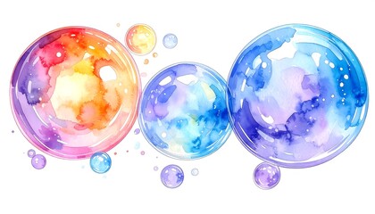 Watercolor illustration of colorful soap bubbles
