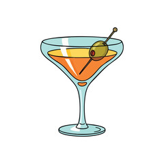 Classic Cocktail with Olive. This refined beverage, artfully garnished, evokes the spirit of sophisticated gatherings and celebratory occasions. Ideal for menus.
