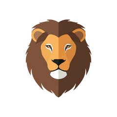 Majestic Lion Head Flat Style Icon. This stylized king of the jungle visage embodies strength, courage, and leadership. A bold, minimalist graphic representing feline grandeur.