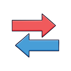Opposing Arrows Directional Concept. Vibrant graphic featuring a crimson pointer facing right and a sky blue indicator pointing left. Symbolizes exchange, two-way flow, or a choice between.