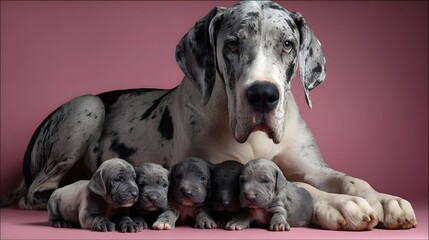 Great Dane with puppies