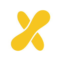 Yellow Abstract X Design. Vibrant golden graphic featuring two flowing, interconnected shapes forming an intersection. Symbolizes collaboration, dynamic movement, or a bold decision.