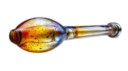 Glass smoking pipe, oval bowl, amber-colored resin