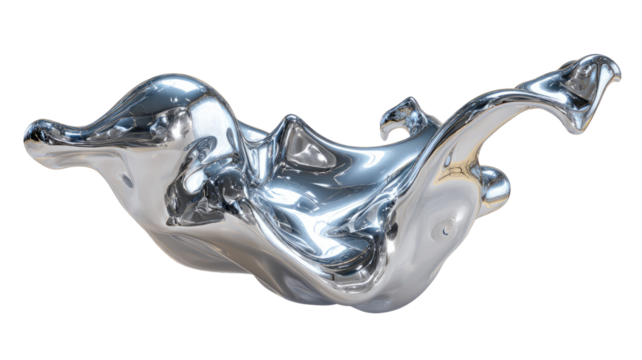 Abstract, reflective, metallic, liquid form