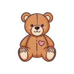 Adorable Plush Bear with Heart. A charming brown stuffed animal featuring a stitched emblem. This delightful toy symbolizes affection, comfort, and childhood nostalgia, perfect for gentle themes.