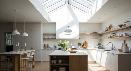 Fototapeta premium Immaculate Modern Kitchen Design Flooded With Natural Light And Contemporary Elegance
