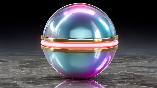 Futuristic iridescent orb with gold accents glows