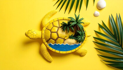 Yellow turtle shell with miniature island