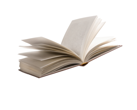 Open book, pages spread, floating in air