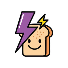 Energetic Happy Toast Cartoon. Dynamic illustration of a cheerful bread slice with power bolts. Represents morning energy, a boost, or a vibrant beginning.