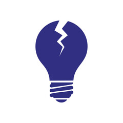 Broken Idea Icon. This fractured illumination device signifies creative blocks, project failures, or technical difficulties. It represents conceptual collapse and a lack of progress.
