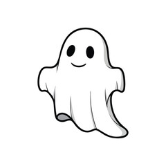 Friendly Cartoon Ghost Illustration. A cheerful apparition with a pleasant grin. This adorable specter symbolizes lighthearted fun, perfect for playful Halloween designs.