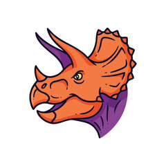Playful Triceratops Dinosaur Head. Vibrant illustration of a prehistoric creature. This cheerful horned reptile evokes childhood wonder and ancient adventure, perfect for kids projects.