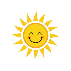 Happy Cartoon Sun Icon. This charming graphic depicts a gleeful solar orb, radiating warmth and optimism. Its pleasant expression evokes cheerful feelings and good weather.
