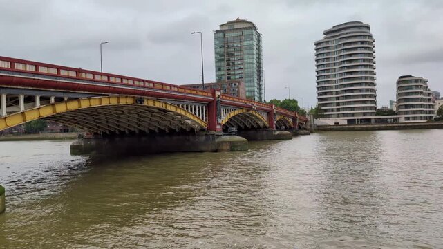 Point of view across River Thames in London, Vauxhall district overcast day England UK