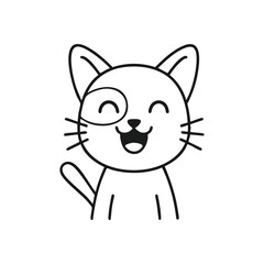 Cheerful Cartoon Feline Head Mascot. Adorable expressive kitty graphic, joyfully smiling. This charming pet character embodies happiness, ideal for children's content or delightful designs.