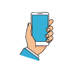 Hand Gripping Modern Mobile Phone. This illustration depicts a person's limb holding a smart cellular apparatus, symbolizing digital connectivity, communication, and technological advancement in.