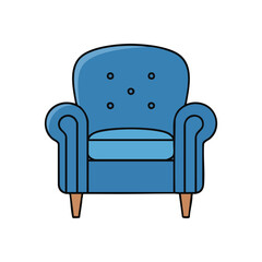 Classic Blue Armchair Isolated Design. An inviting upholstered seat symbolizing comfort and peace. This elegant furnishing offers a cozy spot for relaxation in any home decor setting.