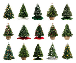 Fototapeta premium PNG Variety of decorated Christmas trees, element set on transparent background