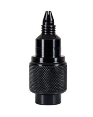 Black metal fitting with threaded base and pointed tip