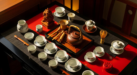 Japanese Tea Ceremony Still-Life: Serene Composition of Traditional Tea Utensils