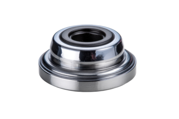 Chrome industrial seal detail shot against black background