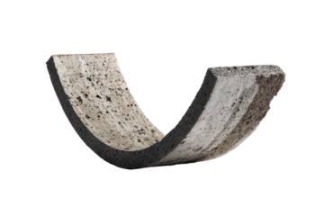 A curved section of a composite material.  Gray and dark gray layers