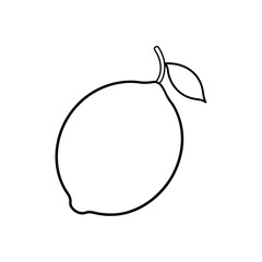 Outline drawing of a lemon with a leaf on transparent background