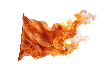 Abstract fiery fabric design.  Flames in orange and white, rippling and flowing in a large, irregular shape, resembling a flag or banner