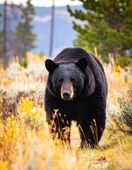 Fototapeta premium Black bear in autumn meadow