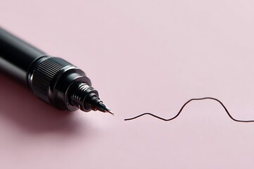 Fototapeta premium Close-up shot of a black pen on a pink background, symbolizing precision, strategy, and the impactful journey of women entrepreneurs in the business world.